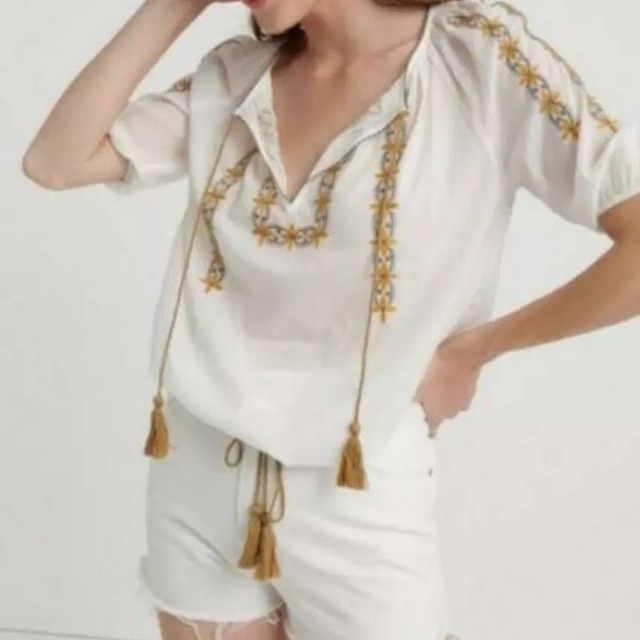 Lucky Brand Embroidered Kelly Peasant Top Szxs